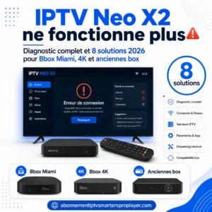 IPTV Neo X2 ne fonctionne plus avec erreur de connexion, diagnostic complet, 8 solutions 2026 et compatibilité Bbox Miami, Bbox 4K et anciennes box.